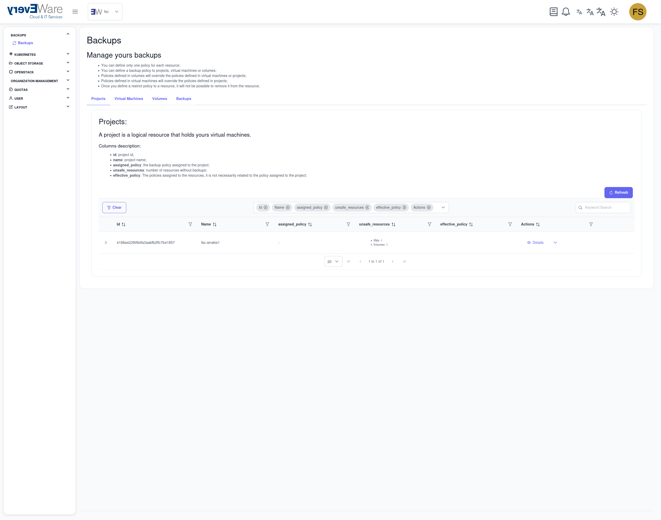 Backup Panel Navigation