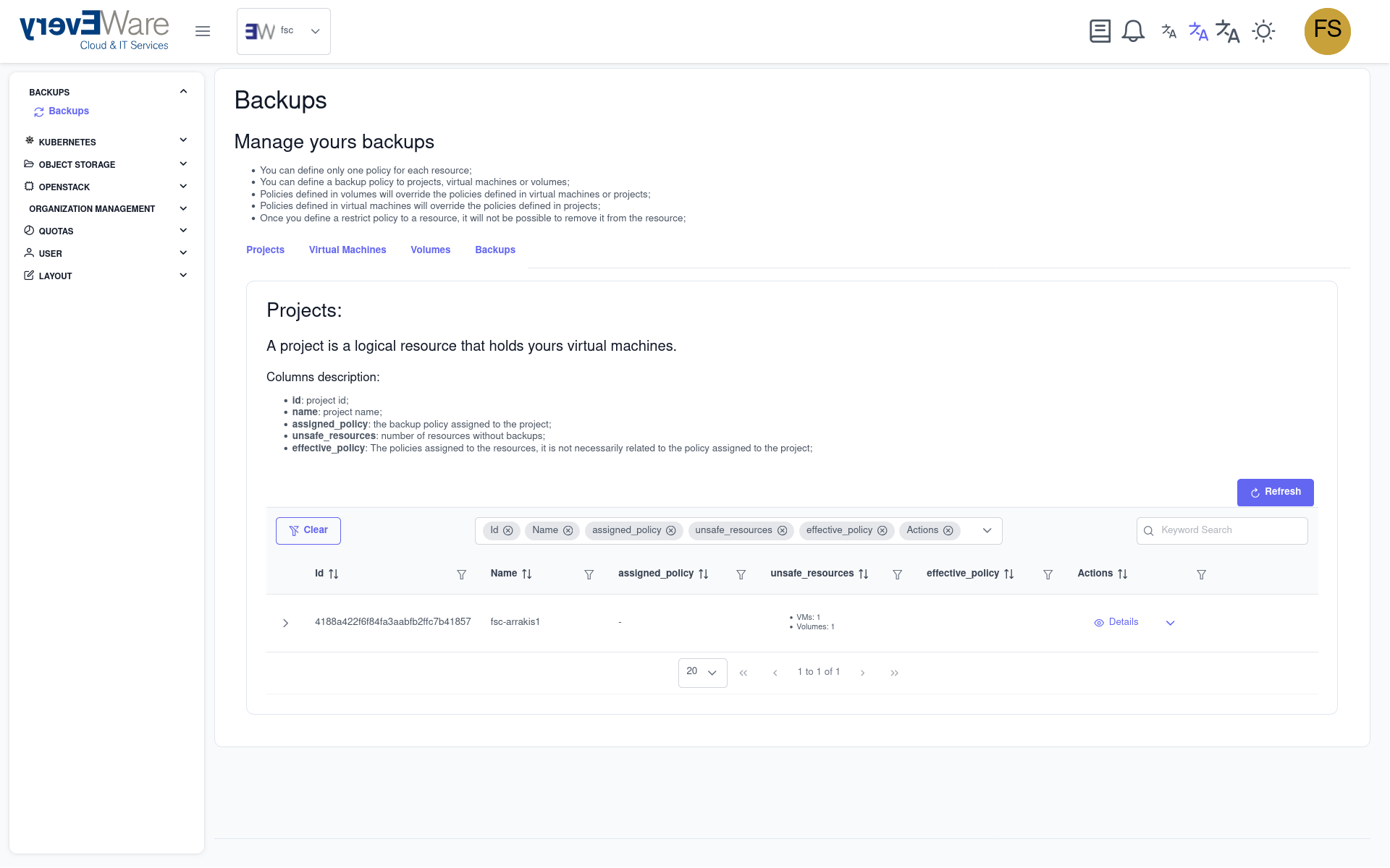 Navigation to Backup Panel